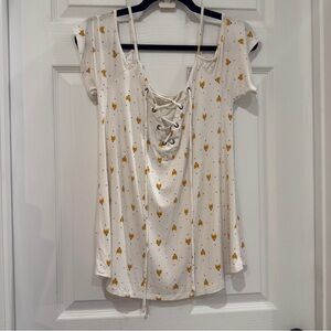 Fox Print Cold Shoulder Cami Top with Lace-Up Details